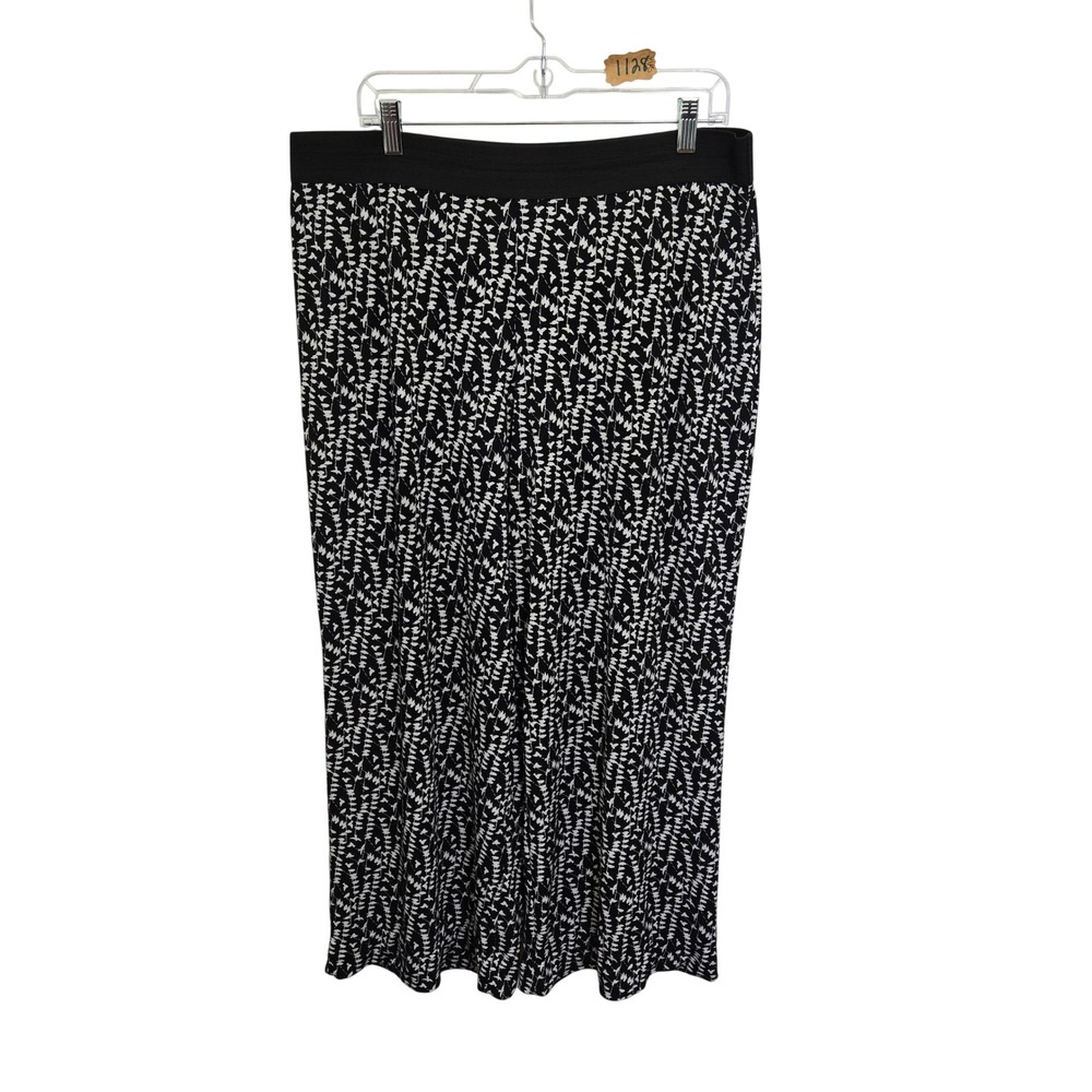 Alfani Woman Black White Leaf Print Wide Leg Pull On Pants Plus Size 1X